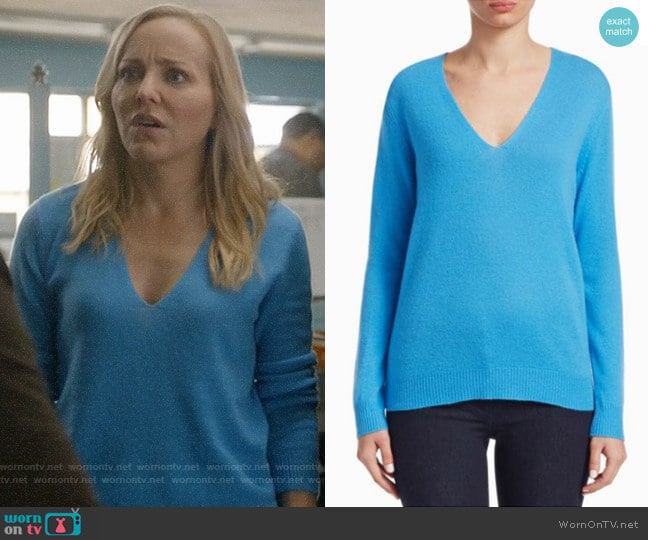 Theory Adrianna Sweater in Bermuda Blue worn by Marissa Morgan (Geneva Carr) on Bull