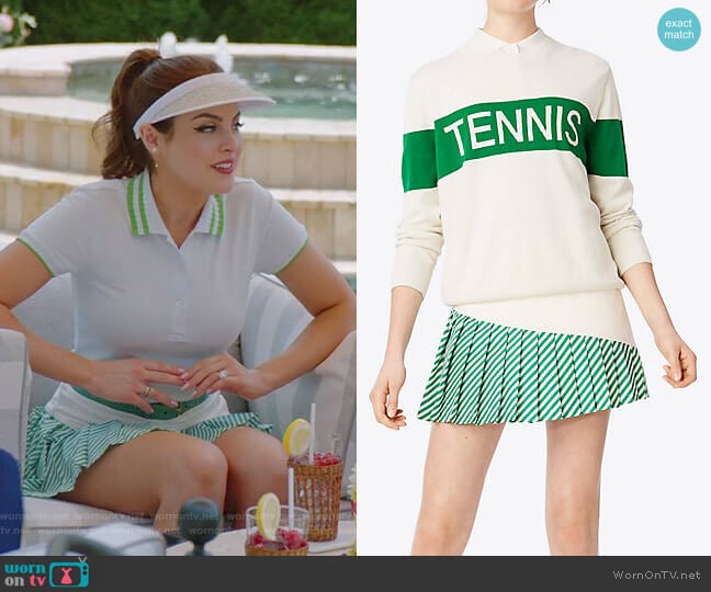 Striped Pleated-Hem Skirt by Tory Sport worn by Fallon Carrington (Elizabeth Gillies) on Dynasty