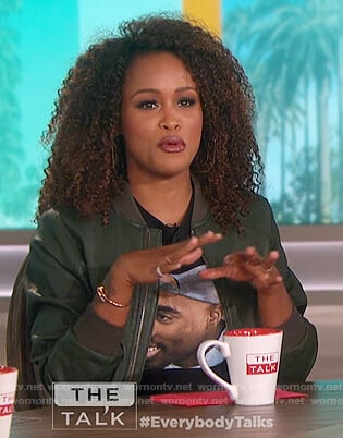 Eve’s green leather bomber jacket and Tupac tee on The Talk