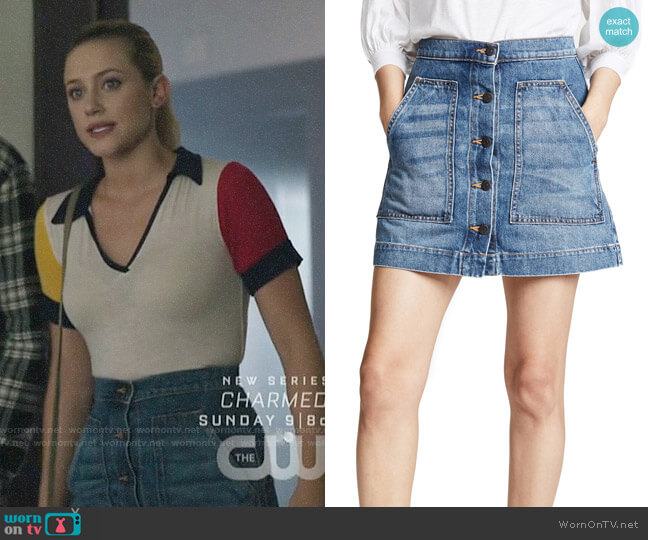 Veronica Beard Getty Denim Skirt worn by Betty Cooper (Lili Reinhart) on Riverdale