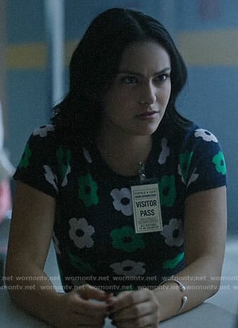 Veronica’s navy and green flower print sweater on Riverdale