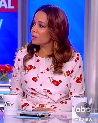 Sunny's white floral print gathered dress on The View