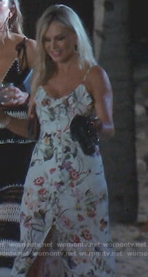 Tamra’s white floral slit maxi dress on The Real Housewives of Orange County