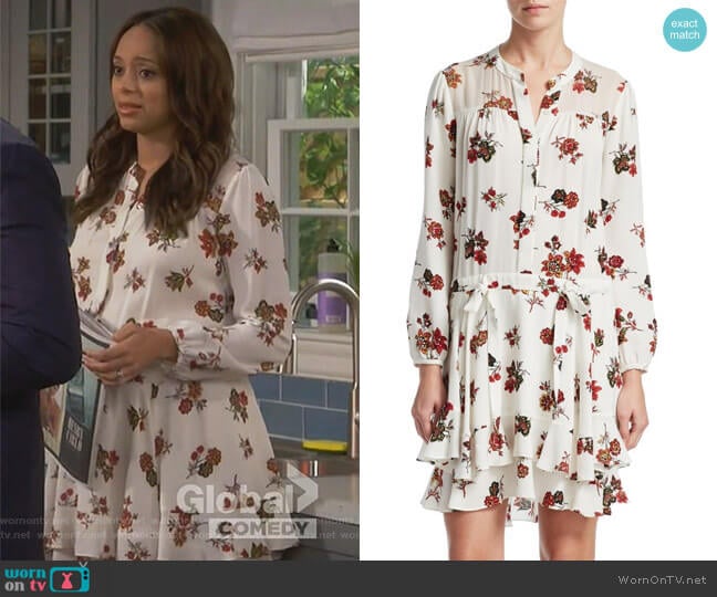 Rori Floral Silk Mini Dress by ALC worn by Claire (Amber Stevens West) on Happy Together