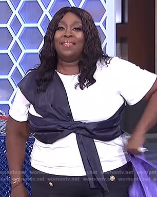 Loni’s white bow front tee on The Real