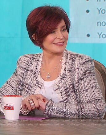 Sharon’s white plaid tweed jacket on The Talk