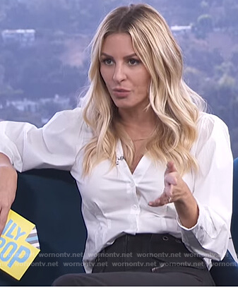 Morgan’s white puff sleeve blouse on E! News Daily Pop