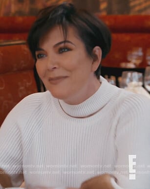 Kris's white fur cuff sweater on Keeping Up with the Kardashians