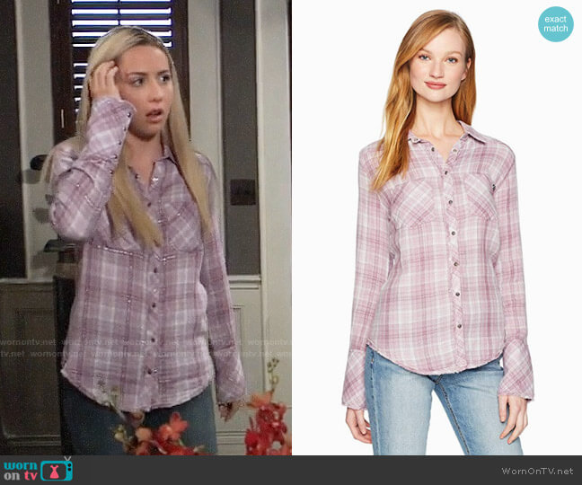 William Rast Mercer Shirt in Violet Ice Fine Lurex Tartan Plaid worn by Josslyn Jacks (Eden McCoy) on General Hospital