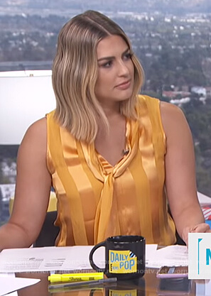 Carissa’s yellow striped tie neck top on E! News Daily Pop