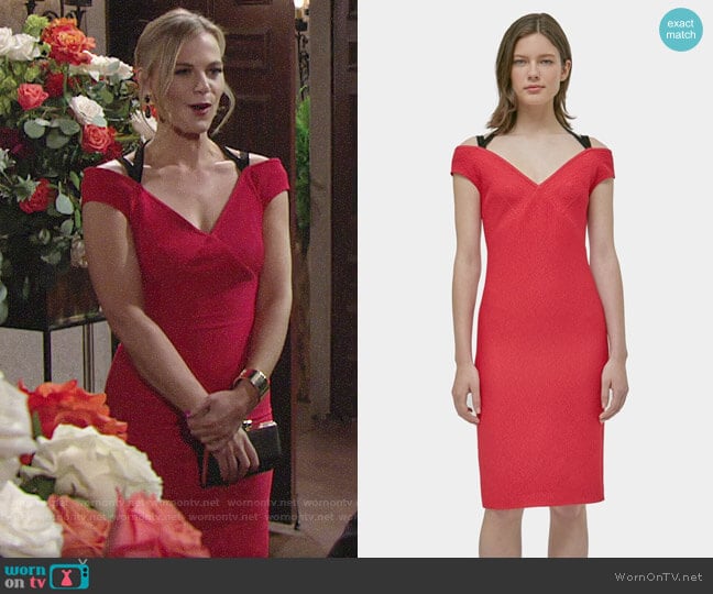 Yigal Azrouel Cross Back Off Shoulder Dress worn by Phyllis Newman (Gina Tognoni) on The Young and the Restless