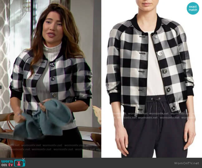 3.1 Phillip Lim Gingham Jacquard Bomber Jacket worn by Steffy Forrester (Jacqueline MacInnes Wood) on The Bold and the Beautiful