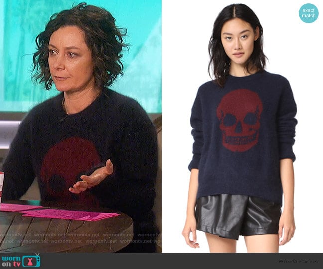 Natalie Skull Sweater by 360 Sweater worn by Sara Gilbert on The Talk