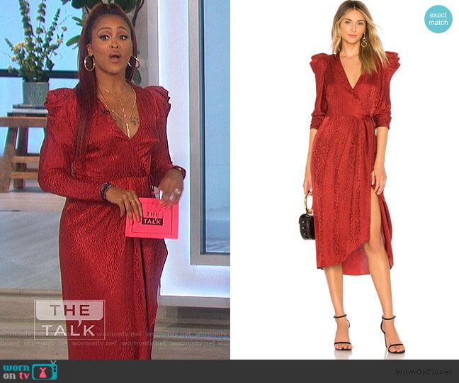 Carolina Puff Shoulder Silk Jacquard Dress by ALC worn by Eve on The Talk