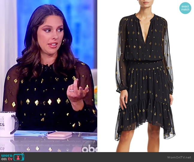 Sidney Long-Sleeve Metallic Flounce Dress by ALC worn by Abby Huntsman on The View