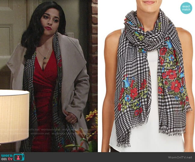 Aqua Glen Plaid Floral Scarf worn by Mia Rosales (Noemi Gonzalez) on The Young and the Restless