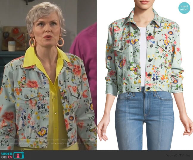 Chloe Floral-Print Cropped Denim Jacket by Alice + Olivia worn by Bonnie (Stephnie Weir) on Happy Together