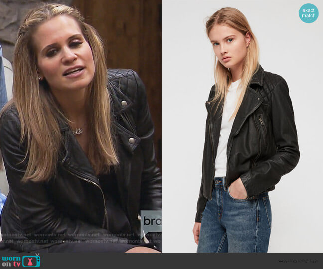 Cargo Quilted Leather Biker Jacket by All Saints worn by Jackie Goldschneider  on The Real Housewives of New Jersey
