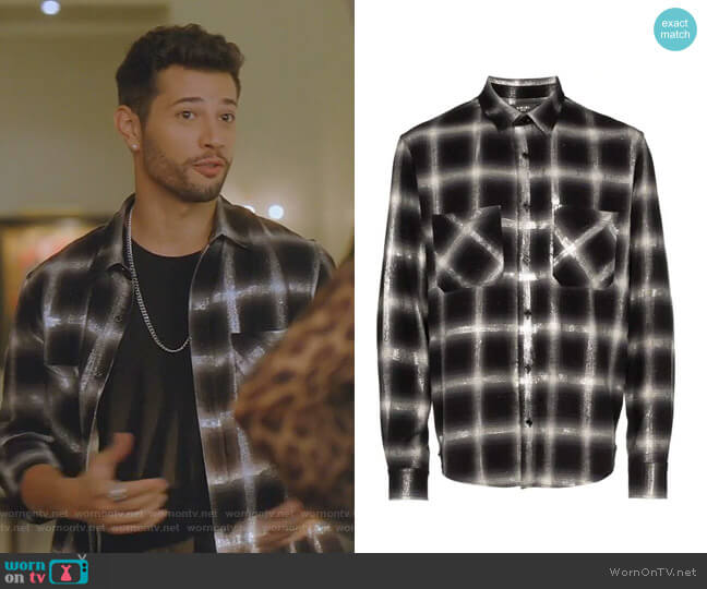 Glitter-Embellished Plaid Shirt by Amiri worn by Sam Flores (Rafael de la Fuente) on Dynasty