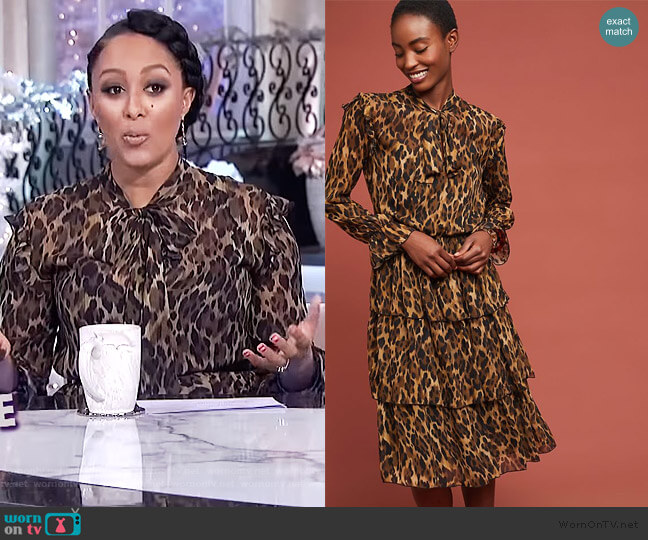 Ottod'Ame Tiered Leopard Dress by Anthropologie worn by Tamera Mowry on The Real