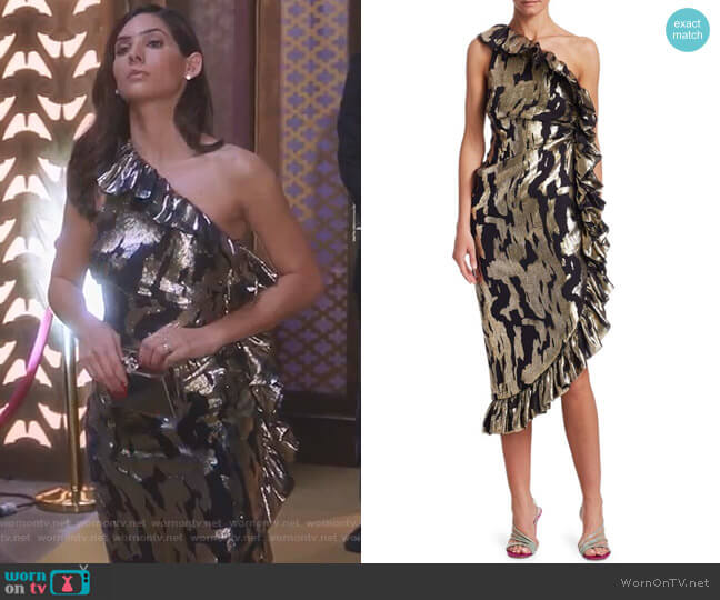 One Shoulder Ruffle Sheath Dress by Attico worn by Nina (Camila Banus) on Star