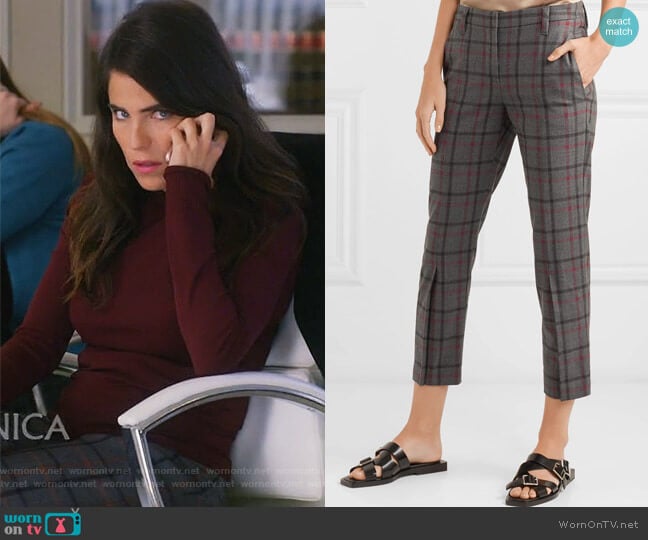 Cropped checked wool-blend tapered pants by Brunello Cucinelli worn by Laurel Castillo (Karla Souza) on How to Get Away with Murder