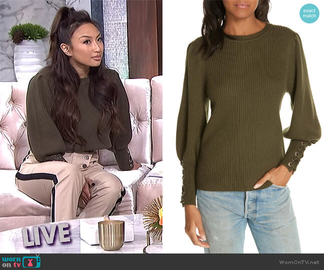 Zelie Lace-Up Cuff Wool Sweater by BA&SH worn by Jeannie Mai  on The Real