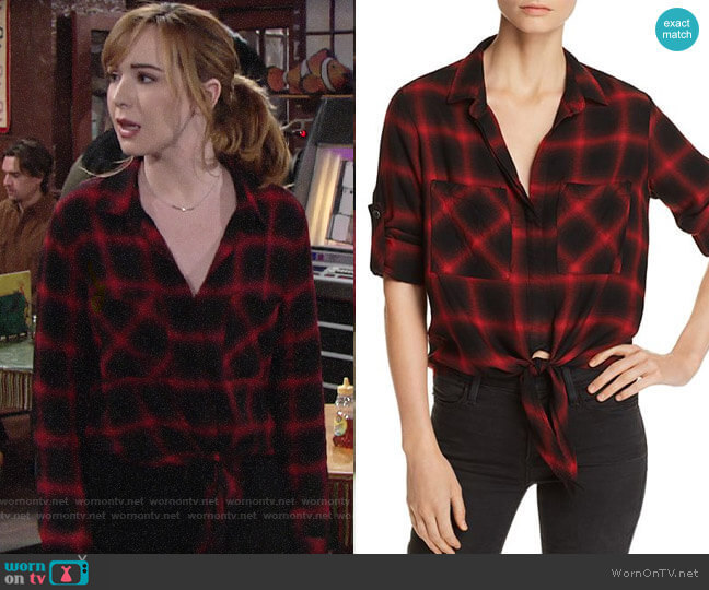 Bella Dahl Tie-Front Plaid Shirt worn by Mariah Copeland (Camryn Grimes) on The Young and the Restless