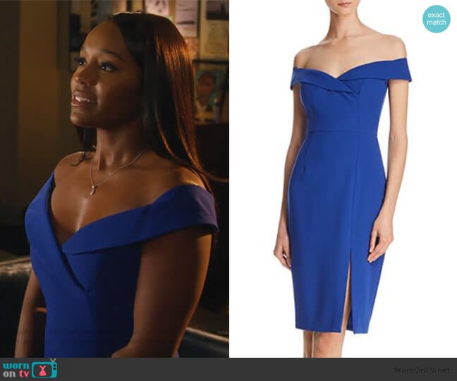 Off-the-Shoulder Dress by Black Halo worn by Michaela Pratt (Aja Naomi King) on How to Get Away with Murder