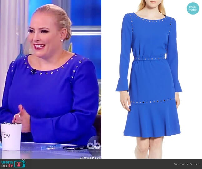 WornOnTV: Meghan’s blue grommet embellished dress on The View | Meghan ...