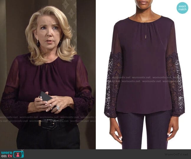 Elie Tahari Brianna Top worn by Nikki Reed Newman (Melody Thomas-Scott) on The Young and the Restless