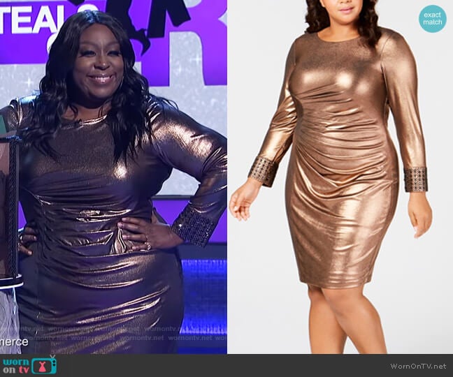 Plus Size Metallic Bodycon Dress by Calvin Klein worn by Loni Love on The Real