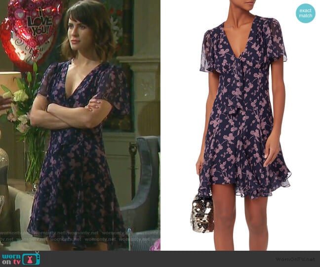 Annali Tie Front Mini Dress by Cinq a Sept worn by Sarah Horton (Linsey Godfrey) on Days of our Lives