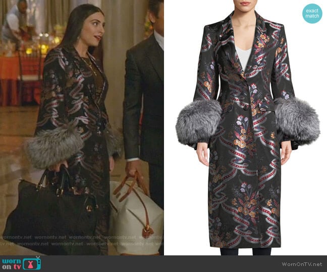 Blanche Floral Coat by Cinq a Sept worn by Cristal Jennings (Daniella Alonso) on Dynasty