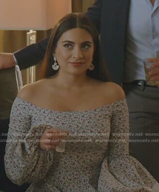 Cristal’s floral off-shoulder dress on Dynasty