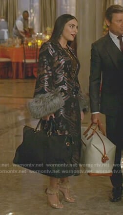 Cristal's black printed fur cuff coat on Dynasty