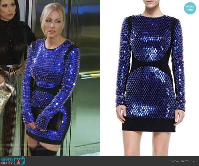 Embellished Long-Sleeve Mini Dress by David Koma worn by Stephanie Hollman on The Real Housewives of Dallas