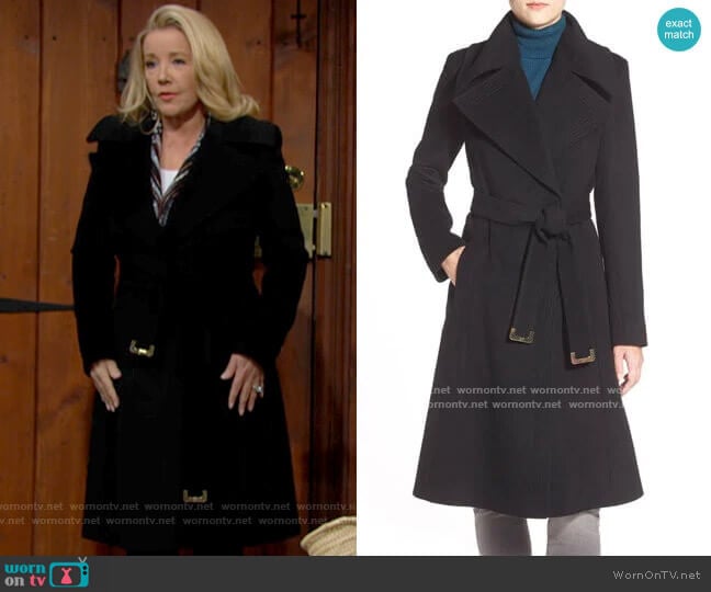 Diane von Furstenberg Long Wool Blend Wrap Coat worn by Nikki Reed Newman (Melody Thomas-Scott) on The Young and the Restless