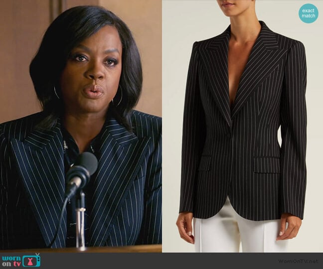 Single-breasted pinstripe wool blazer by Dolce & Gabbana worn by Annalise Keating (Viola Davis) on How to Get Away with Murder