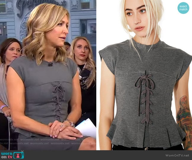 Storybook Lace-Up Top by Dolls Kill worn by Lara Spencer on Good Morning America