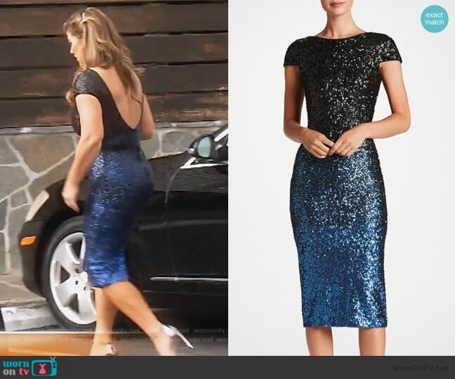 Marcella Sequin Ombre Scoop Back Midi Dress by Dress the Population worn by Emily Simpson on The Real Housewives of Orange County