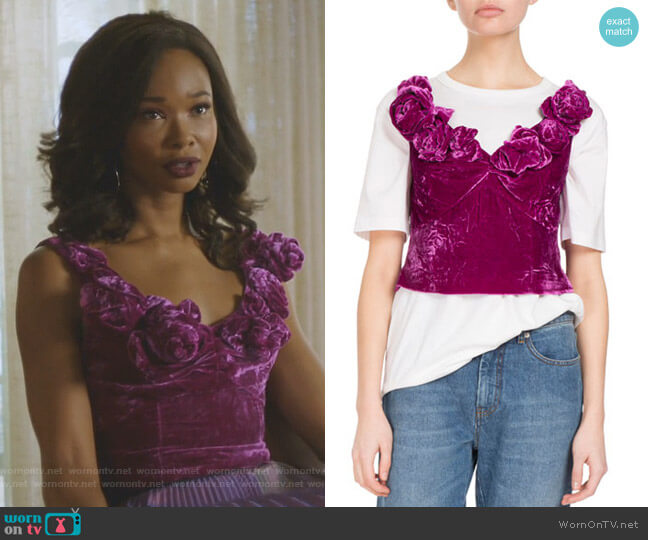 Chan Rosette Velvet Cami Top by Dries Van Noten worn by Monica Colby (Wakeema Hollis) on Dynasty