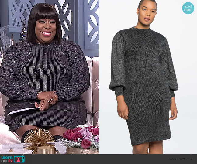 Puff Sleeve Metallic Dress by Eloquii worn by Loni Love  on The Real