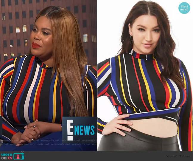 Plus Size Striped Tulip Crop Top by Forever 21 worn by Nina Parker on E! News