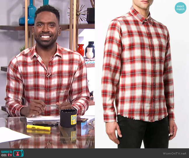 Check Shirt by Frame worn by Justin Sylvester on E! News