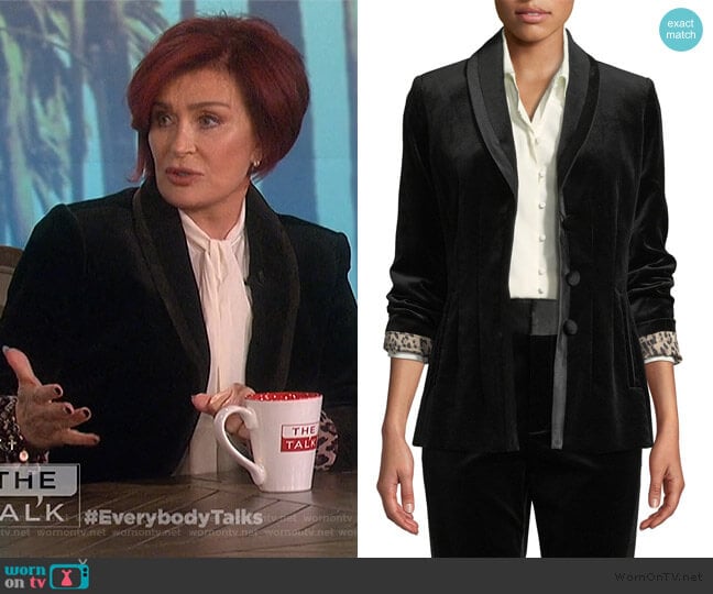 Fitted Velvet Button-Front Blazer Jacket by Frame worn by Sharon Osbourne on The Talk