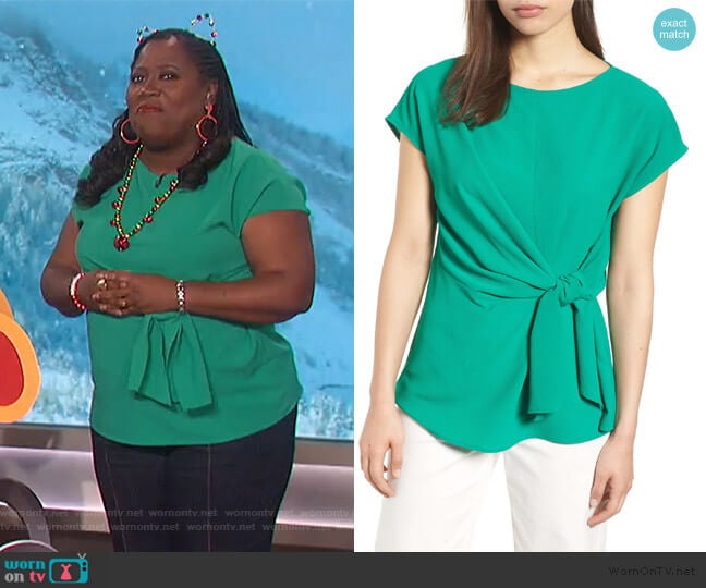 Tie Front Blouse by Gibson worn by Sheryl Underwood on The Talk