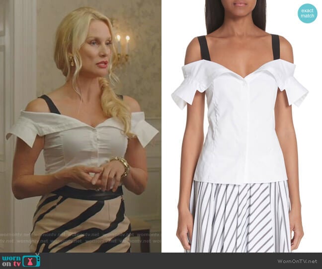 Grosgrain Trim Off the Shoulder Top by Jason Wu worn by Alexis Carrington (Elaine Hendrix) on Dynasty