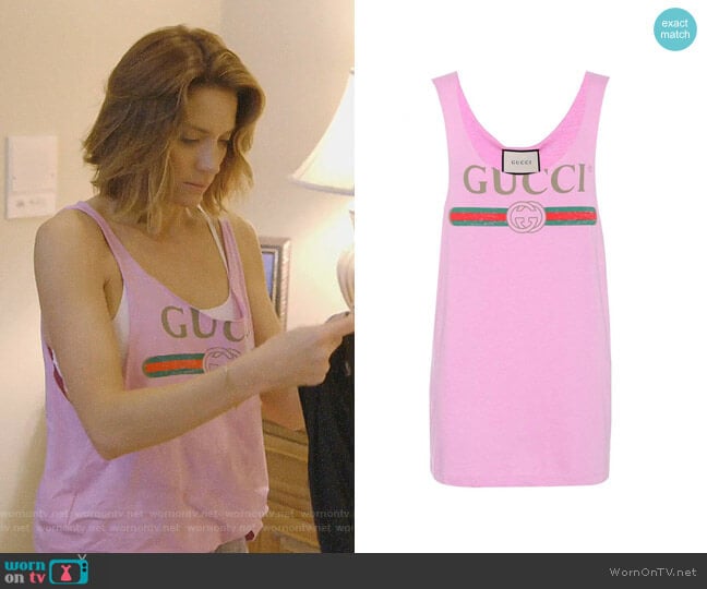 Vintage Logo Print Tank Top by Gucci worn by Cary Deuber on The Real Housewives of Dallas