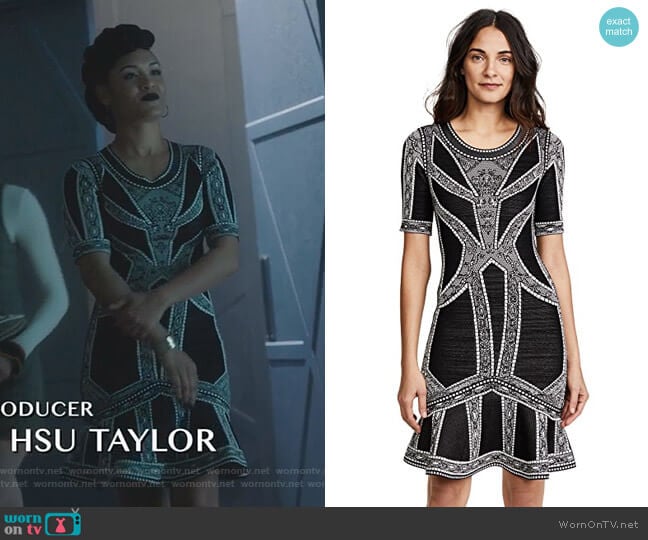 Lace & Eyelet Detail Midi Dress by Herve Leger worn by Reeva Payge (Grace Byers) on The Gifted